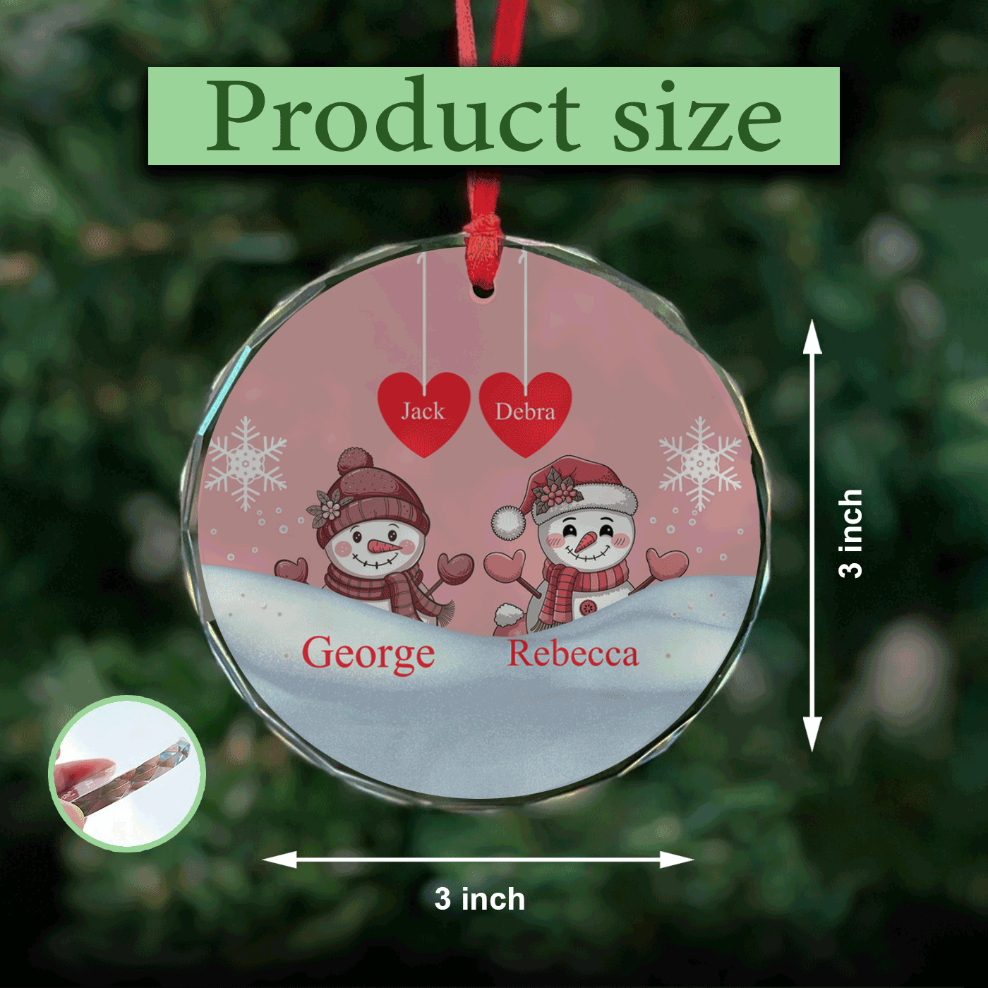 Personalized Christmas Snowman Glass Ornament – Custom Family Names for Festive Elegance